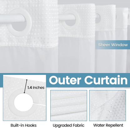 🔥🔥No Hook Shower Curtain with Snap in Liner