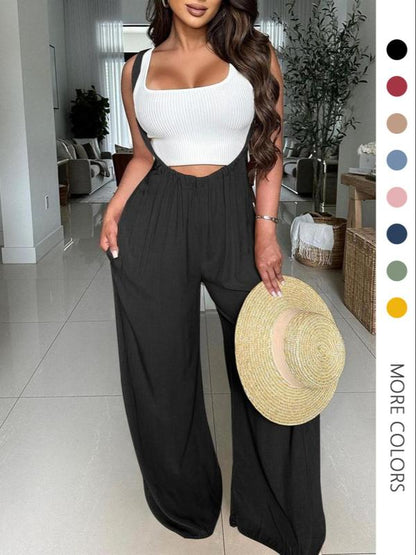 ✨LAST DAY ONLY 49% OFF🔥Women's Drawstring Tie Back Wide Leg Pocket Suspender Pants