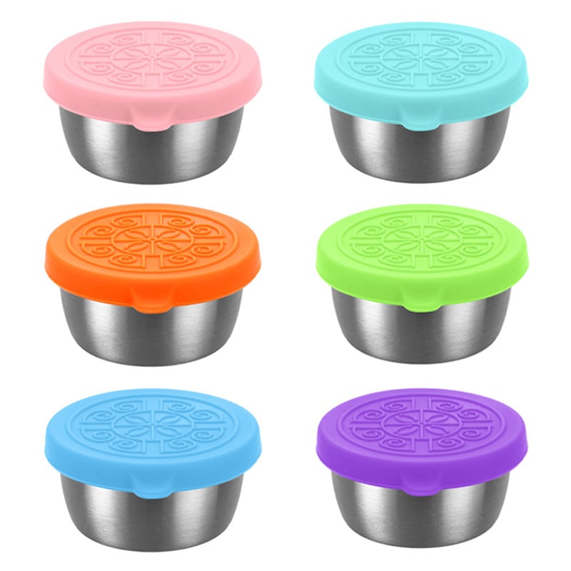 🔥LAST DAY ONLY 49% OFF🔥Set of 6,1.6 oz Small Stainless Steel Sauce Cups With Leakproof Silicone Lids
