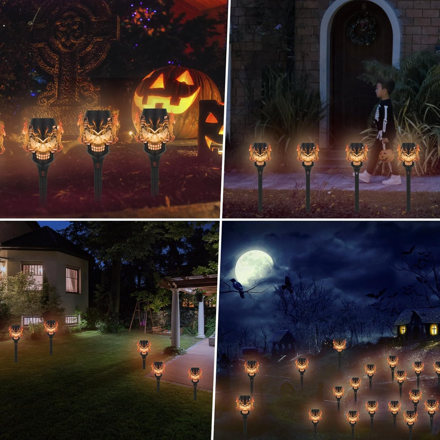 🔥Halloween Hot Sale💀Spooky Skulls Solar Torch Flame Lights👿