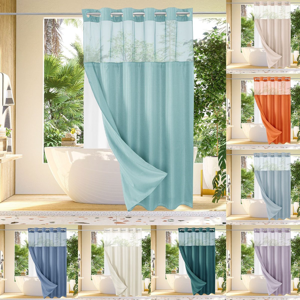 🔥🔥No Hook Shower Curtain with Snap in Liner