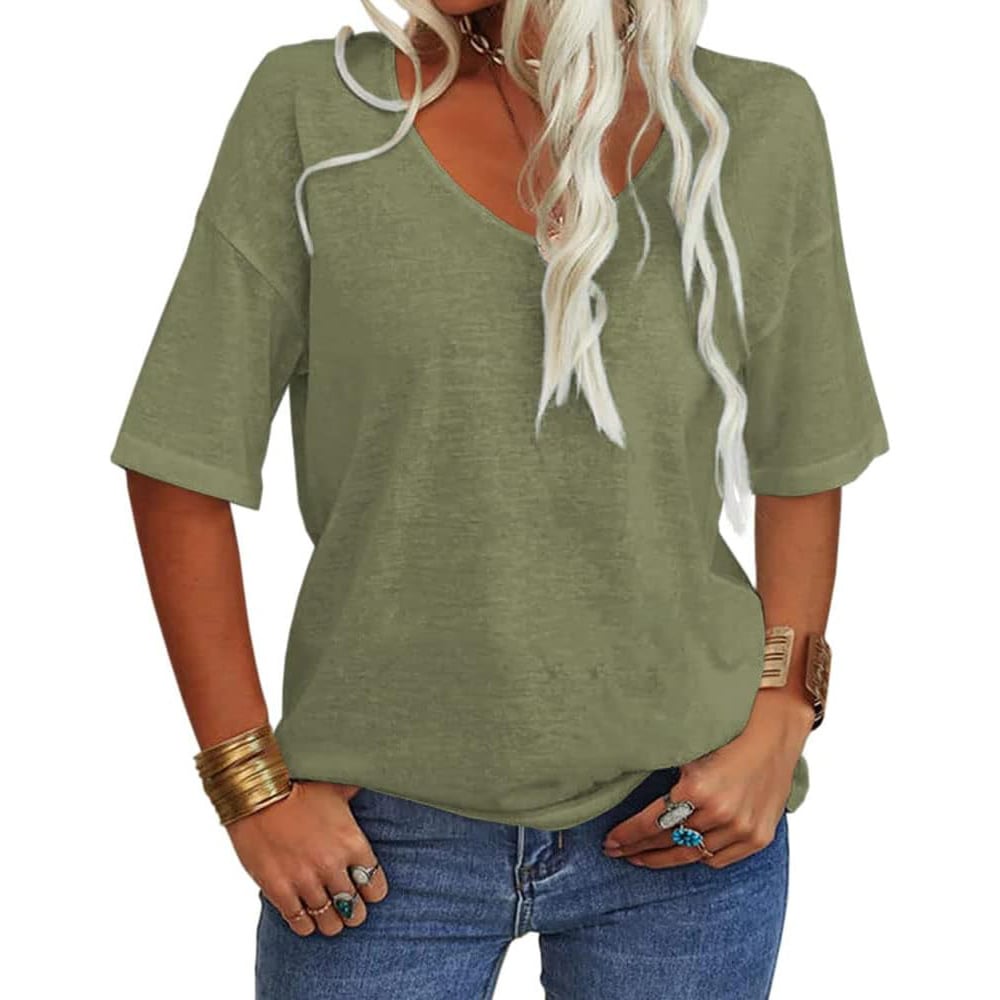 🔥Last Day 49% OFF🔥Women's Solid Color V-Neck T-shirt
