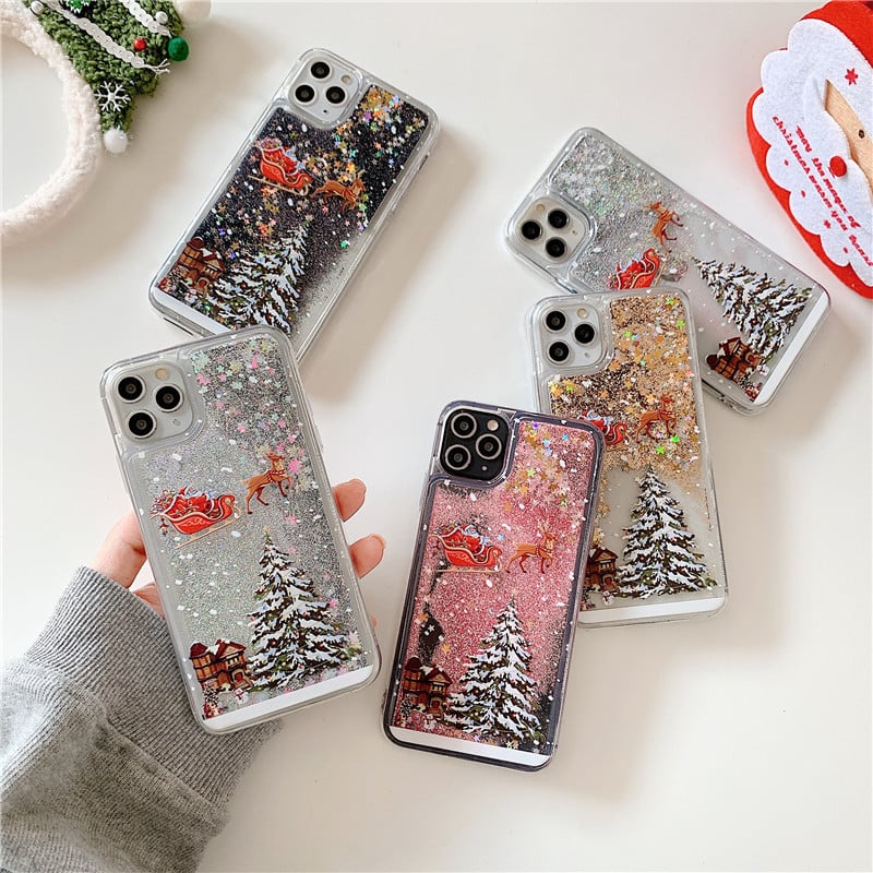 🎄Christmas theme flash powder iPhone mobile phonecase for iPhone 14/13/12/11/X/XS/7/8/SE