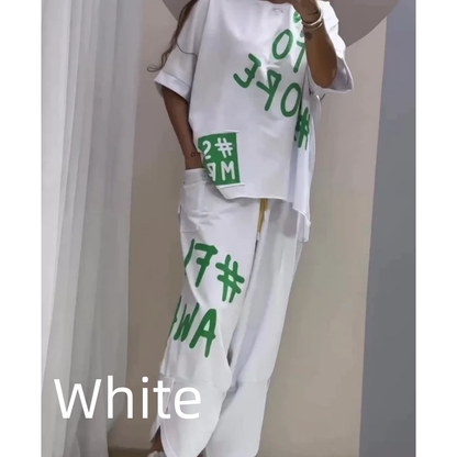 Women’s Casual Loose Fit Two-Piece T-Shirt & Pants Set