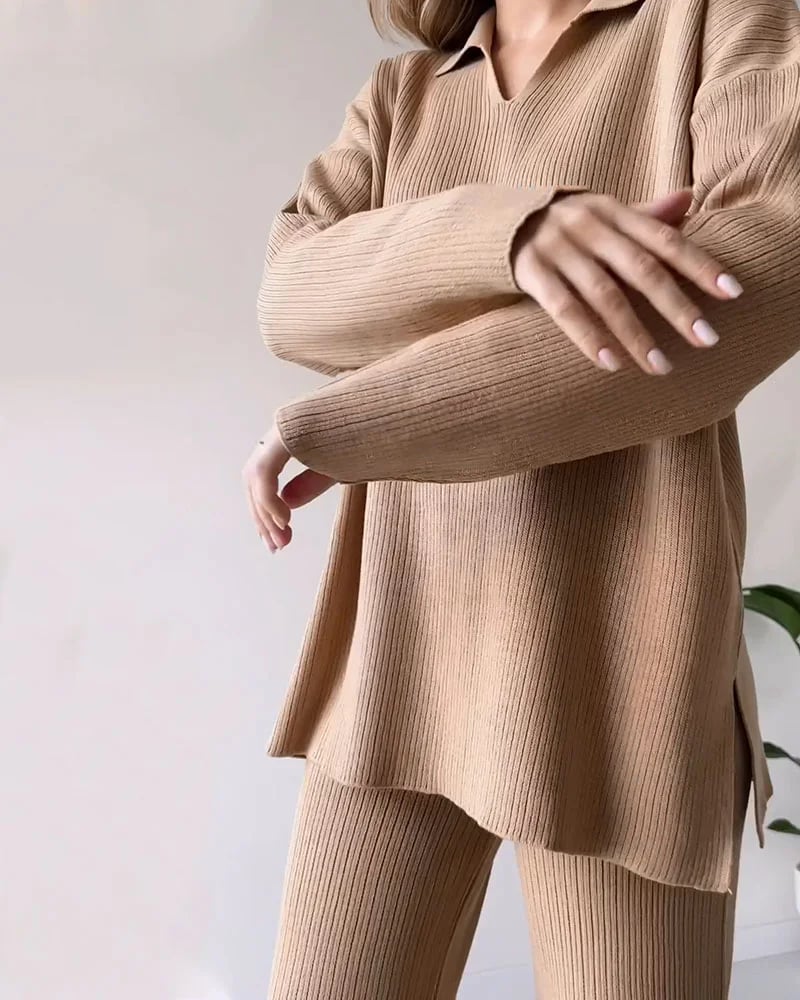 🔥 V-neck casual slit knitted two-piece set