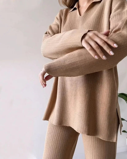 🔥 V-neck casual slit knitted two-piece set