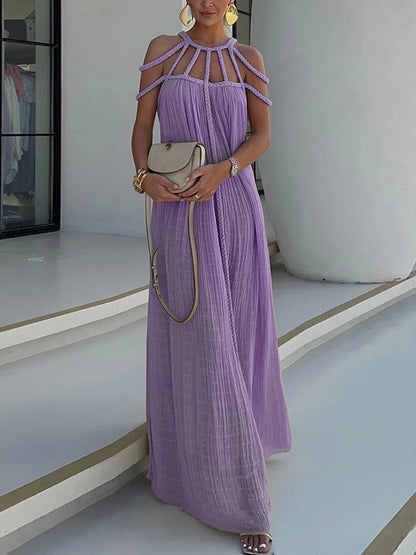 Modern and Sophisticated Linen Blend Draped Braids Cover Up Maxi Dress