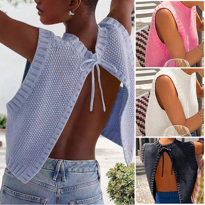 Women's Solid Split Tie Back Sweater Vest