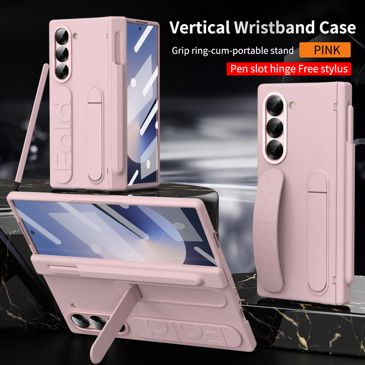 Luxury Vertical Wristband Bracket Phone Case For Samsung Galaxy Z Fold 6/5 with Pen Slot Hinge + Stylus