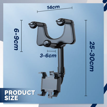 Rearview Mirror Phone Holder for Car - 360° Rotatable and Retractable