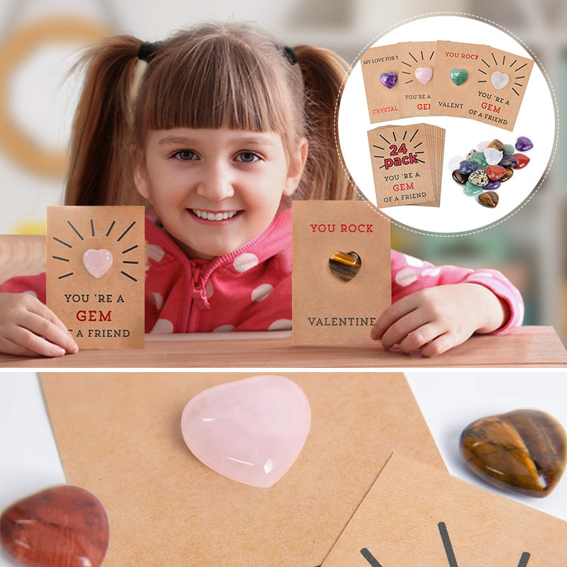 24 Pack Valentines Cards with Heart-Shape Stones