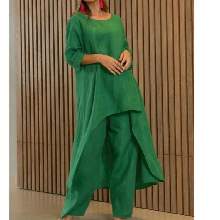 💥Last Day Promotion 49% OFF💥💕Women's Solid Color Cotton Linen Fashionable Casual Suit💃💃