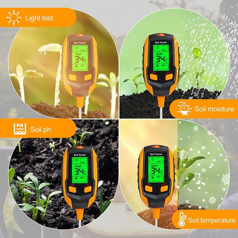 2025 Newly Upgraded Digital 4-in-1 Soil Test Meter, large LCD screen, probe accurately quick measure
