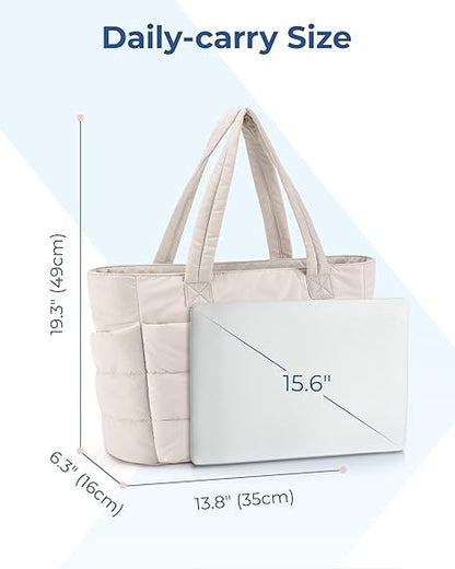 🎁Last Day Promotion 60% OFF-👜BAGSMART Tote Bag for Women, Lightweight Puffy Tote Bag with Compartments, Quilted Shoulder Bag Handbag for Travel, Work