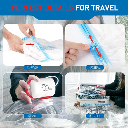 9 Pack Lightweight Travel Bags with USB Electric Pump | Compact Vacuum Storage Bags for Clothes | Space Saver Compression Bags for Travel