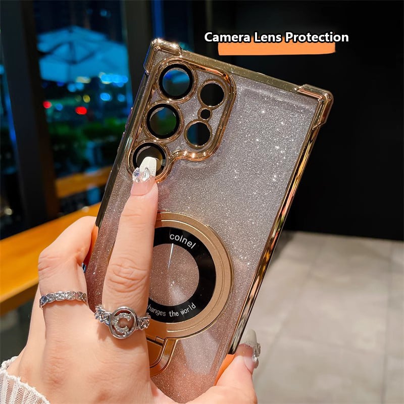 🔥New In Samsung S25 Series Case - Samsung Electroplated Glitter Four Corners Airbag Protection Magnetic Case with Invisible Stand