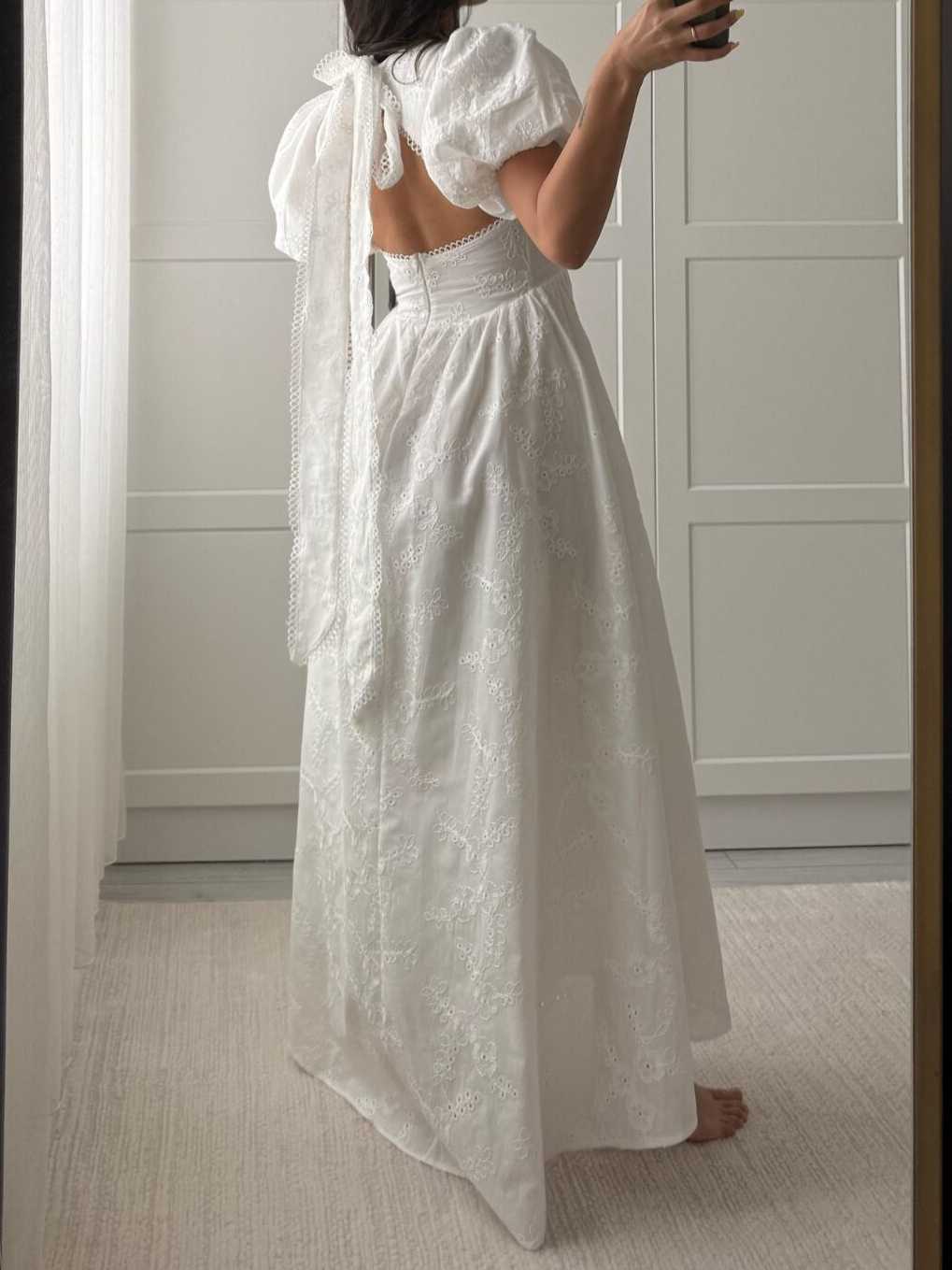 Princess White Lace Puff Sleeve Dress