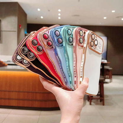 (🔥Last Day 60% OFF) - Stylish Wave Edged Electroplated Heart Lens Protector Anti-Drop Case for iPhone