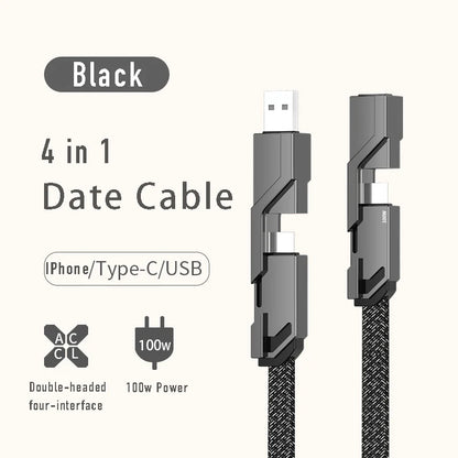 🔥4-in-1 Flat Braided Anti-tangle Charger Cable with Velcro
