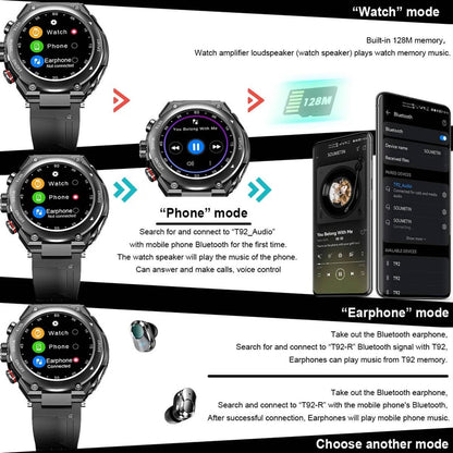 T92pro Smart Watch with Wireless Headphones Activity Bracelet 2 in 1 Headphones BT MP3 Music