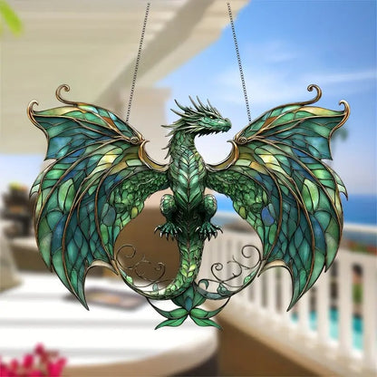 🐉Whimsical Forest Green Dragon Suncatcher Hanging Decor