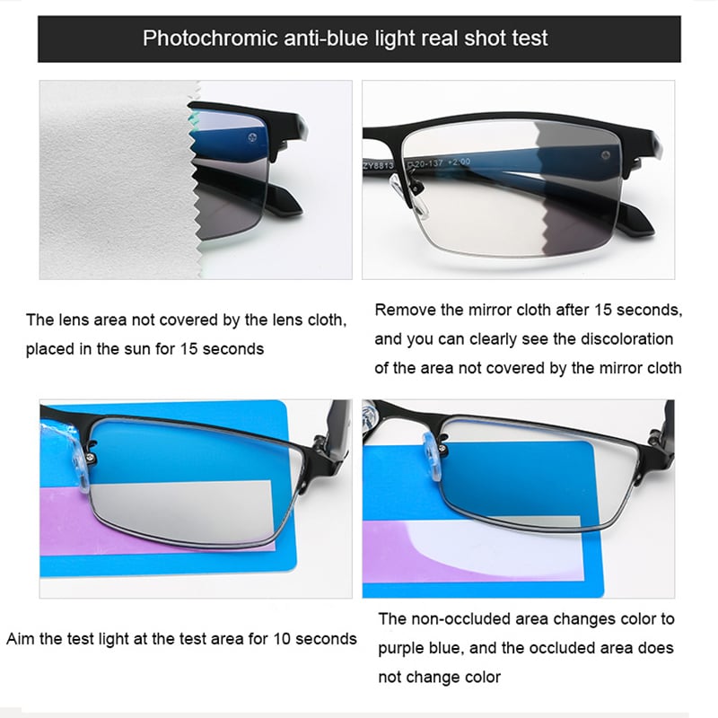 TITANIUM MULTI-FOCUS READING GLASSES PHOTOCHROMIC PROGRESSIVE DOUBLE LIGHT ANTI-BLUE LIGHT