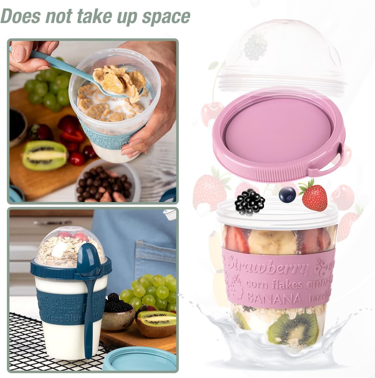 On-The-Go Yogurt & Cereal Cups with Lids and Spoon