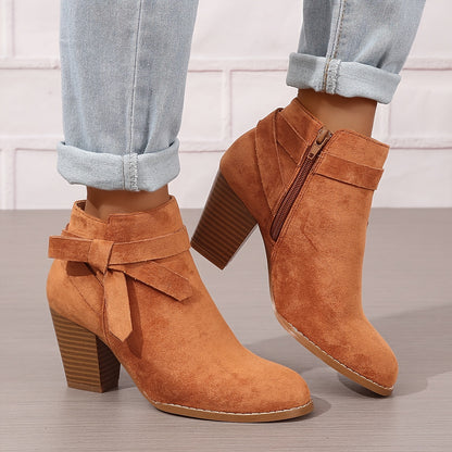 Women's Suede Side Zipper Ankle Boots