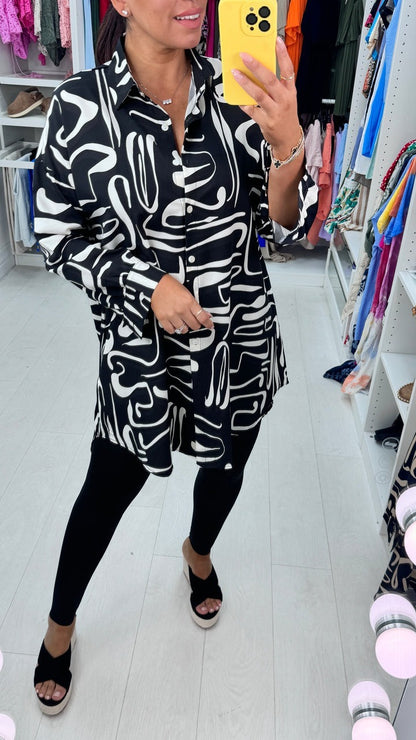 Abstract Print Oversized Shirt