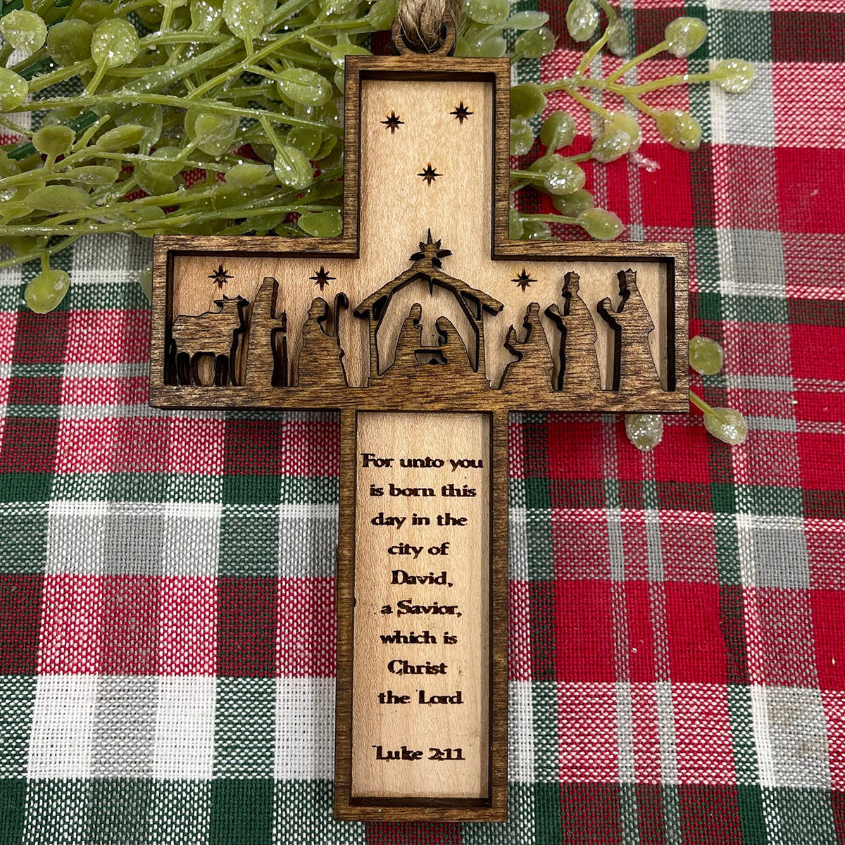 Nativity Cross Scripture Ornament - Religious Luke 2:11