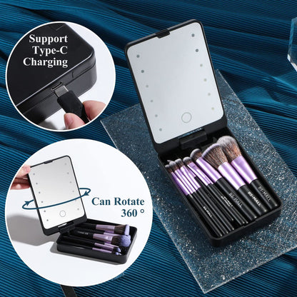 💖Travel Makeup Brush Set with LED light