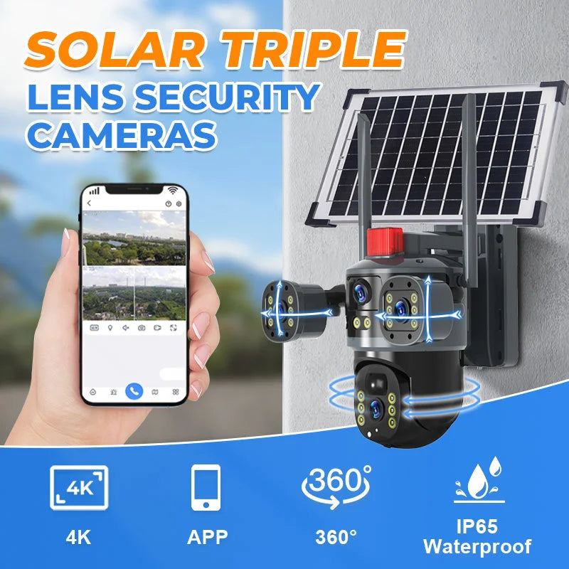 💥2025 New Hot Sale🎥 Triple-Lens Solar 360° Dome Camera✈️ free shipping