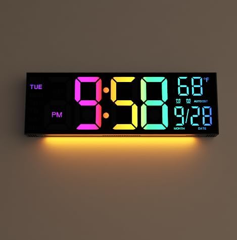 8.67''/16" Digital Wall Clock with RGB Color Changing Remote Control