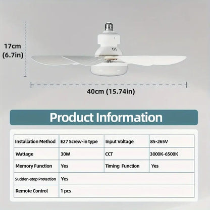 2-IN-1 PORTABLE CEILING FAN & LIGHT with Remote Control