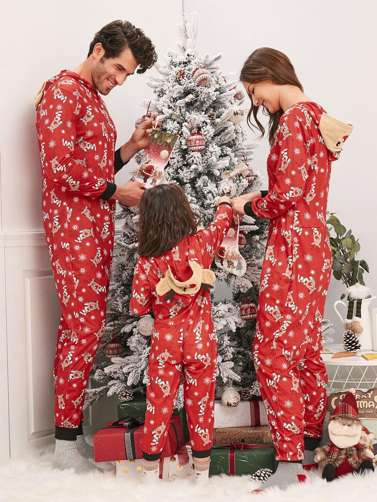 🎁Christmas Family Matching Hoodie Pajamas Reindeer Romper Long Sleeve