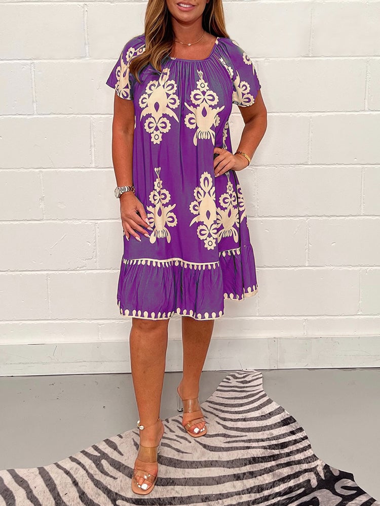 💖Geometric pattern dress with square neckline✨