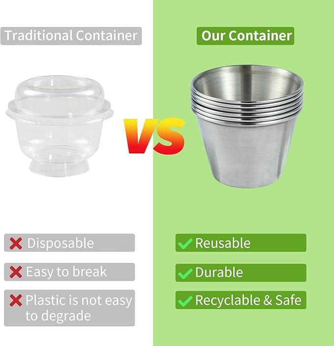 🔥LAST DAY ONLY 49% OFF🔥Set of 6,1.6 oz Small Stainless Steel Sauce Cups With Leakproof Silicone Lids