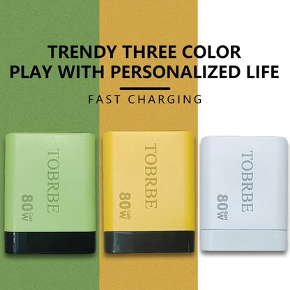 3 in 1 GaN Charger,Scalable 80W MAX fast charger module with Type-C cable and 2 USB ports