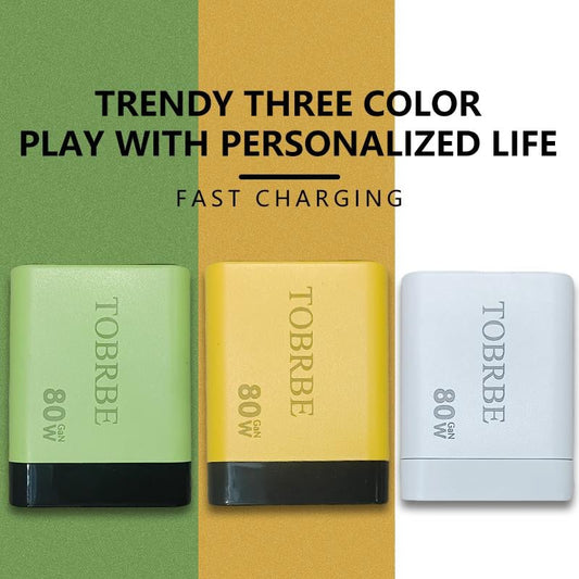 3 in 1 GaN Charger,Scalable 80W MAX fast charger module with Type-C cable and 2 USB ports