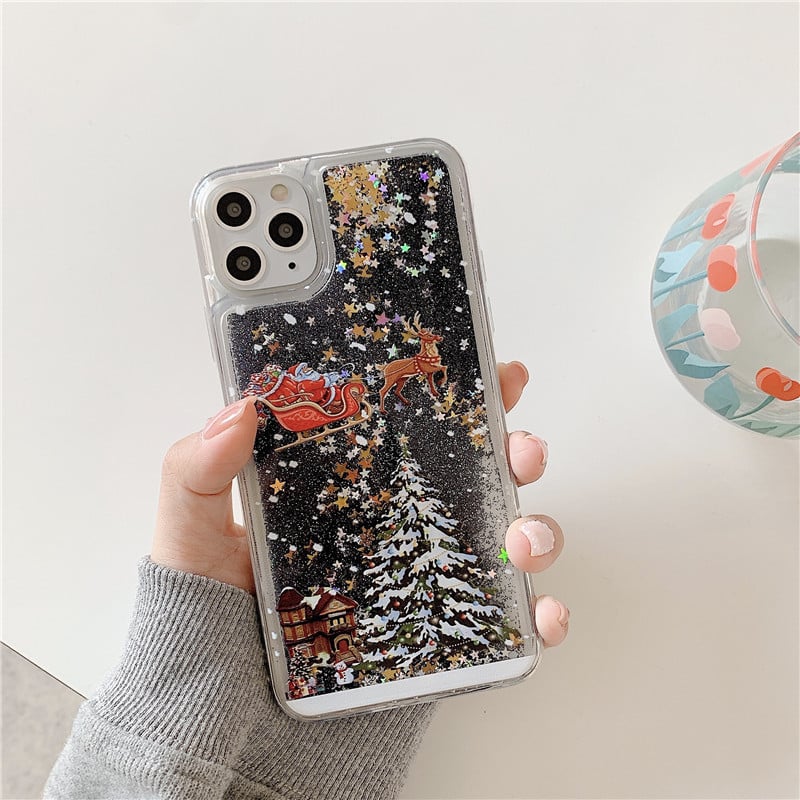 🎄Christmas theme flash powder iPhone mobile phonecase for iPhone 14/13/12/11/X/XS/7/8/SE