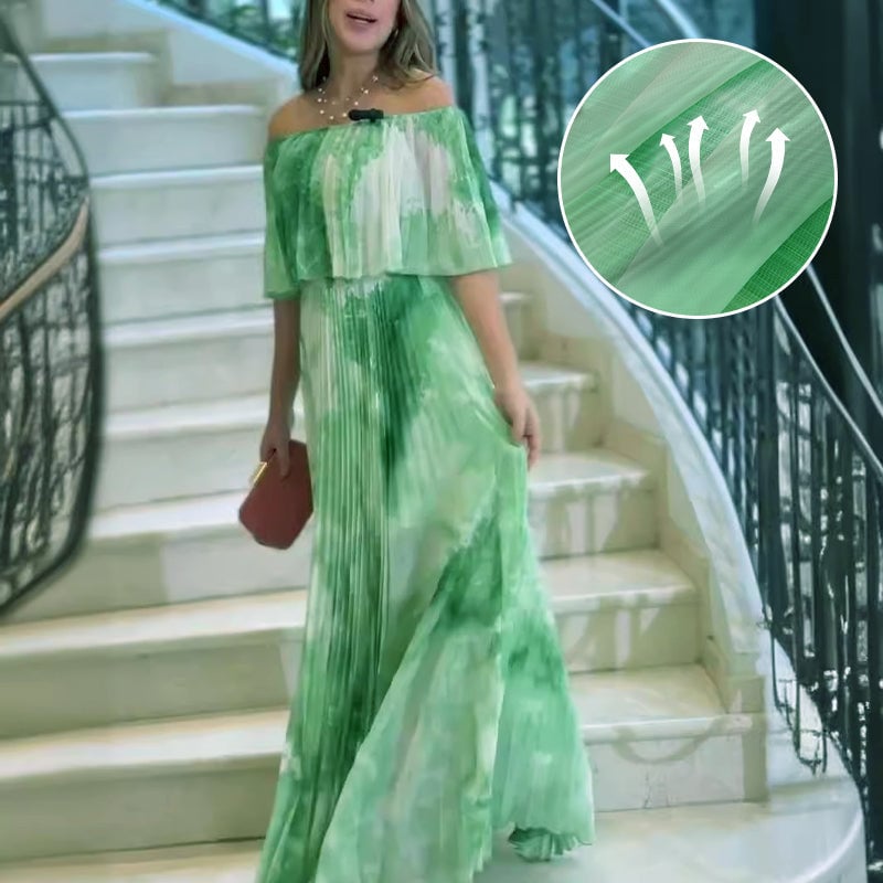 🌿Printed pleated strapless dress for women