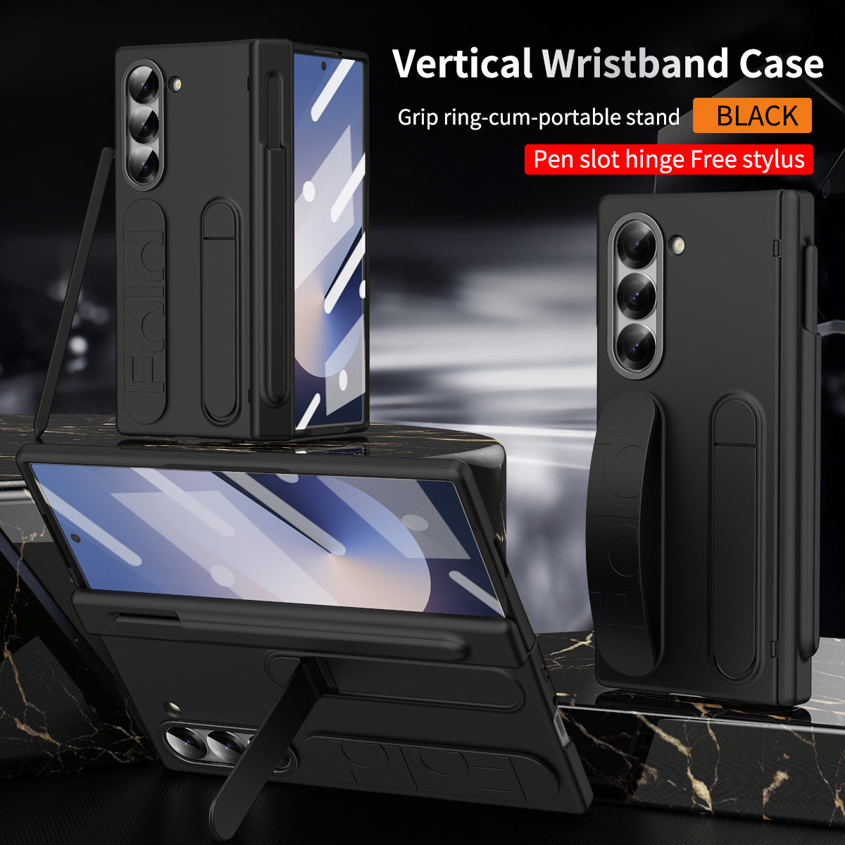 Luxury Vertical Wristband Bracket Phone Case For Samsung Galaxy Z Fold 6/5 with Pen Slot Hinge + Stylus