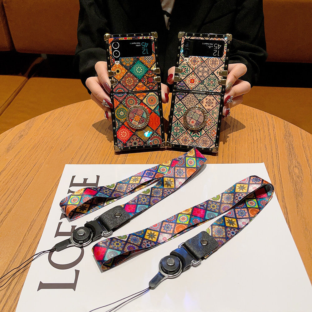 Retro Boho Style Ring Case With Lanyard for Samsung Galaxy Z Flip 3/4/5