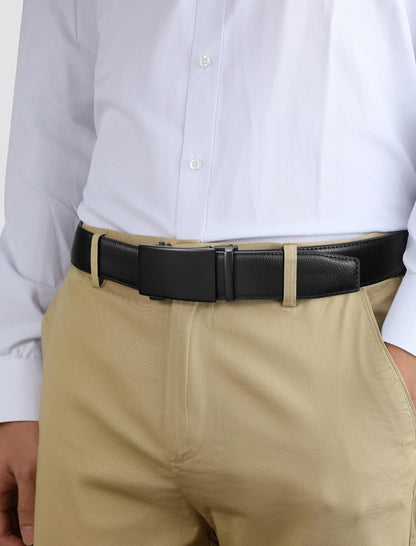 Men's Adjustable Buckle Leather Ratchet Belt, Trim to Fit