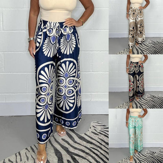 🌷Women's Fashion Satin Elegant Printed Wide Leg Pants✨