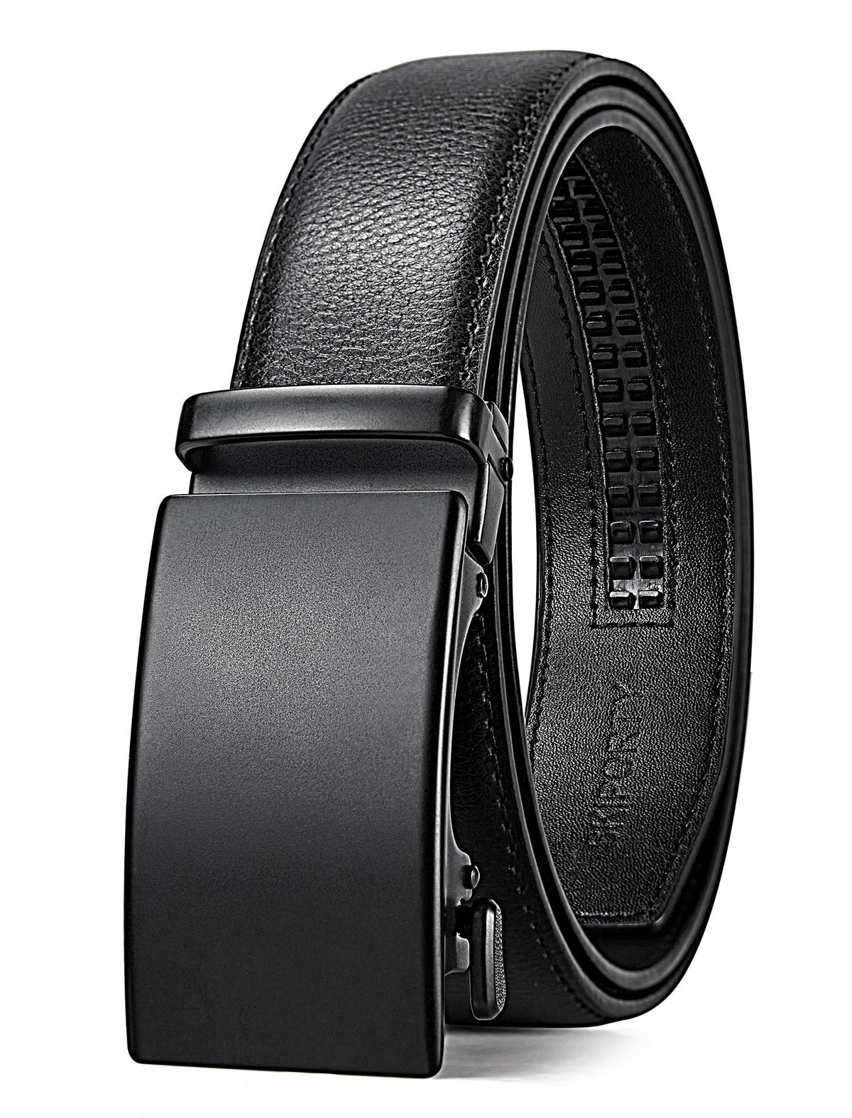 Men's Adjustable Buckle Leather Ratchet Belt, Trim to Fit