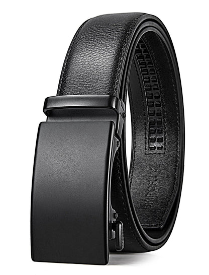 Men's Adjustable Buckle Leather Ratchet Belt, Trim to Fit