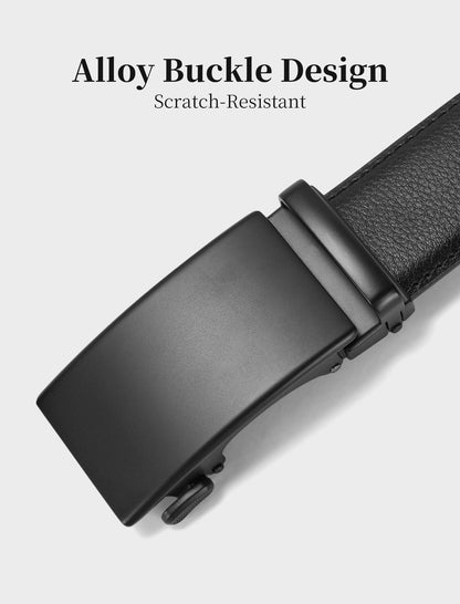 Men's Adjustable Buckle Leather Ratchet Belt, Trim to Fit