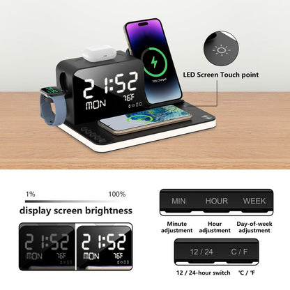7 in 1 Charging Station with Clock, Wireless Charger with Night Light