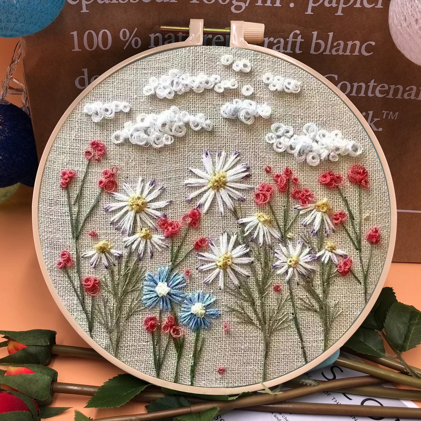 Perfect Gift - Embroidery Hoop Flower Kit for Beginner